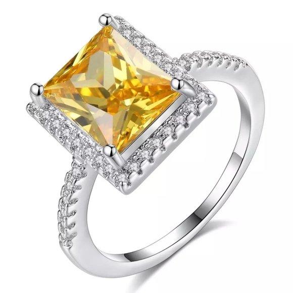 Champagne Cubic Zirconia Wedding White Gold Ring - Picture 2 of 6